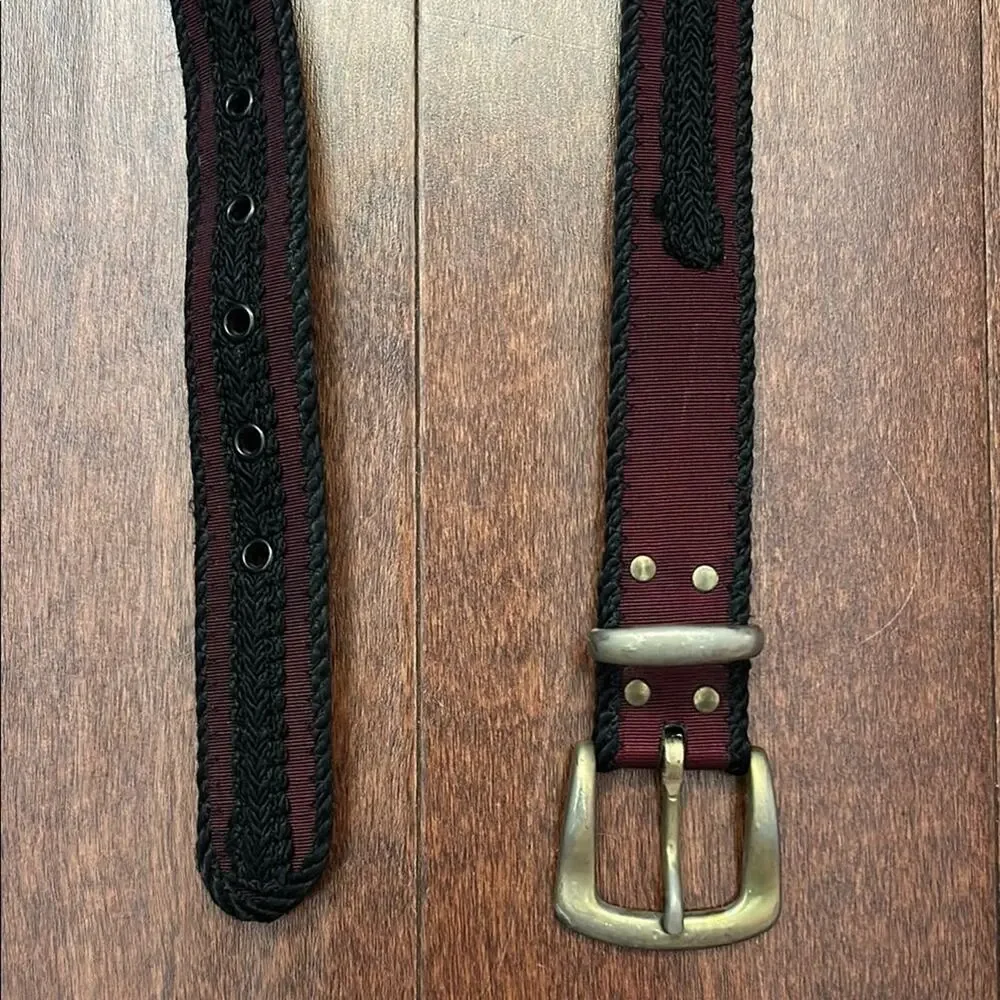Super Vintage, Super Cool Black and Burgundy Fabric and Ribbon Belt, Size Small